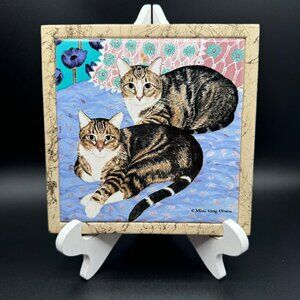 Vintage Mimi Vang Olsen Cats Tile Trivet Wall Plaque 7x7 Tile in Frame Avon